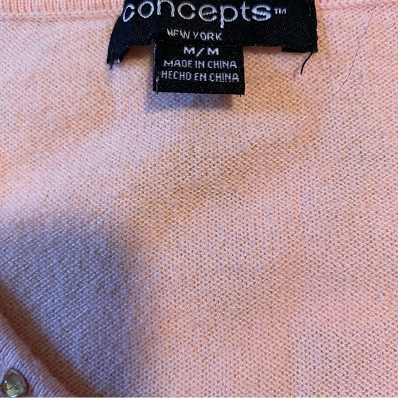 CONCEPTS Pink Rhinestone Bejeweled Sweater V Neck Light Baby Pink Size Medium - Picture 8 of 9